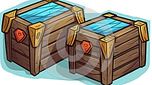 a pair of wooden chests sitting next to each other on a blue background