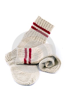 Pair of woollen hand-made socks photo