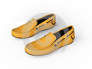 Pair of yellow loafers with black stitching - top view