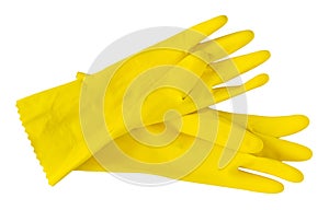 Pair of yellow rubber or latex gloves for household chores. Hand protection when working with household chemicals or dirt.