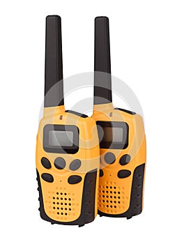 Pair of yellow walkie talkie isolated