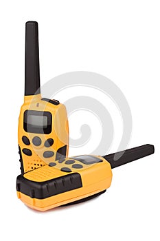 Pair of yellow walkie talkie isolated