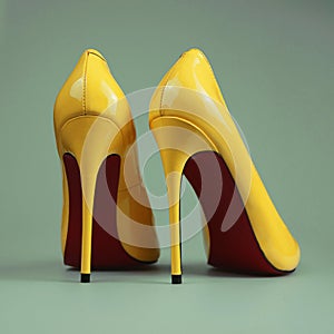 Pair of yellow women`s heel shoes