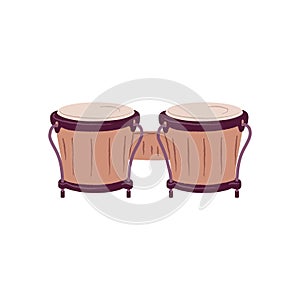Paired double bongos drum. African percussion rhythm music instrument. Ethnic folk traditional percussive object
