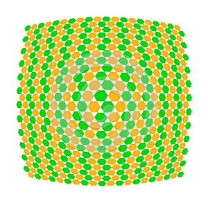 Pairs of green and yellow hexagon pattern convex magnified photo