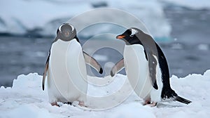 Pairs of Penguins Standing Near Water in the Arctic