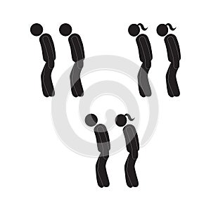 Pairs of people walking tiredly on a white background photo