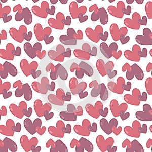 Pairs of pink hearts on white background. Seamless vector pastel pattern