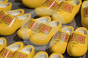 Pairs of yellow Dutch wooden shoes