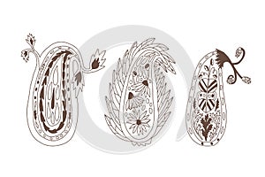 Paisley elements. Vector hand drawn doodle style set illustration isolated on white background