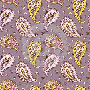 Paisley floral pattern, oriental floral seamless background