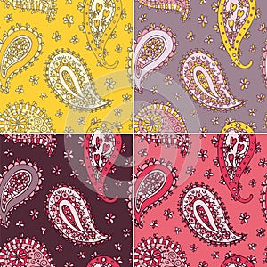 Paisley floral pattern, oriental floral seamless background