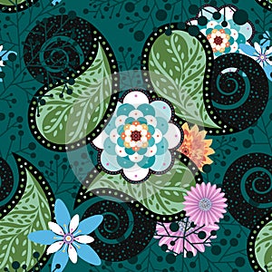 Paisley Flowers Seamless Pattern