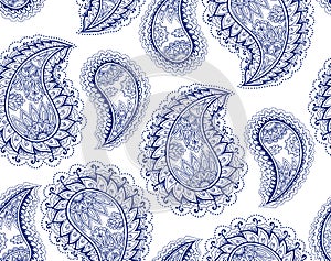 Paisley ornament seamless pattern outline