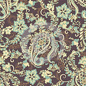 Paisley seamless floral pattern. Vector vintage background.