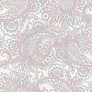 Paisley vector seamless pattern. Fantastic flower, leaves. Batik style painting. Vintage background.