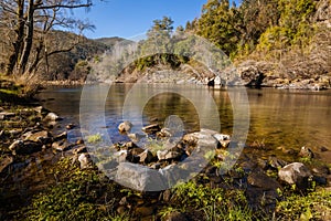 Paiva river and rocks in Espiunca Portugal photo