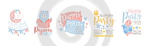 Pajama and Slumber Party Invitation Text Vector Set