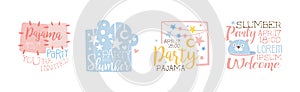 Pajama and Slumber Party Invitation Text Vector Set