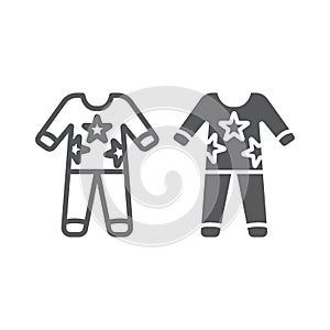 Pajamas line and glyph icon, clothes and nightwear, pyjama sign, vector graphics, a linear pattern on a white background