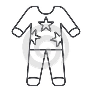 Pajamas thin line icon, clothes and nightwear, pyjama sign, vector graphics, a linear pattern on a white background.