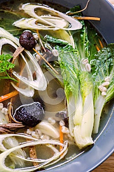 Pak choy and tea tree mushrooms soup