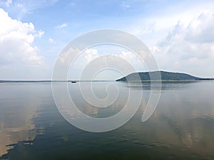 Pakala lake, boat and Mountain