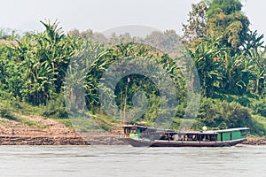 Pakbeng, Laos - Mar 03 2015: Slow boat cruise on the Mekong Rive