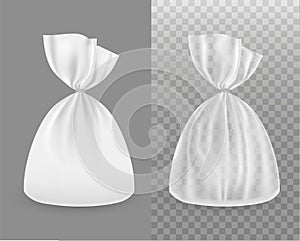 Transparent and white plastic bag. Realistic product package set. Mockup. clear bag. Vector 3d realistic. Packaging for bread, gif