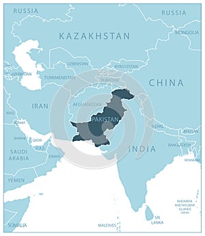 Pakistan - blue map with neighboring countries and names