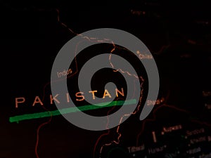 Pakistan country displayed on geographical location map with golden abstract background