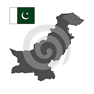 Pakistan country grey vector map on isolated white background for travel, middle east, and geography concepts.