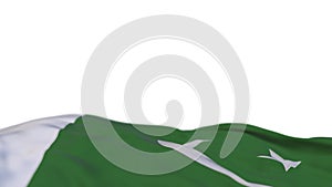 Pakistan fabric flag waving on the wind loop. Pakistan embroidery stiched cloth banner swaying on the breeze. Half-filled white