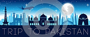 Pakistan famous landmark night time silhouette design photo
