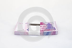 Pakistan fifty rupees banknote bundle on white isolated background