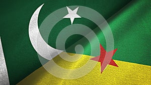 Pakistan and French Guiana two flags textile cloth, fabric texture