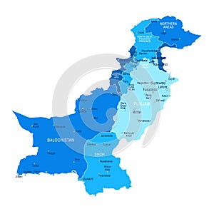 Pakistan map. Cities, regions. Vector