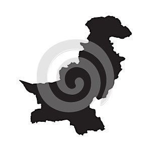 Pakistan map vector, isolated on white background. Black template, flat earth. Simplified, generalized world with round corners.