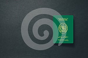 Pakistan Passport on dark background with copy space - 3D Illustration