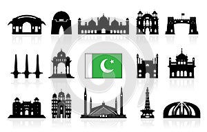 Pakistan Travel Landmarks icon set.