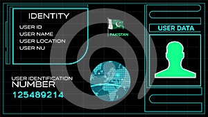 Pakistan user identification system animation video footage. User identity video template with tracking identification number