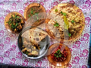 Pakistani indian food daal chawal vegetables