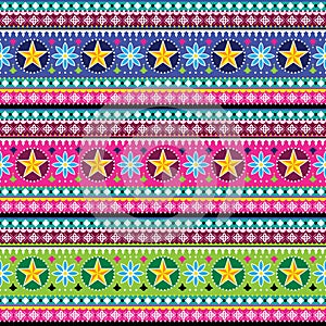 Pakistani or Indian truck art seamless vector vertical pattern with stars and flowers, vibrant ornament inspired by jingle trucks