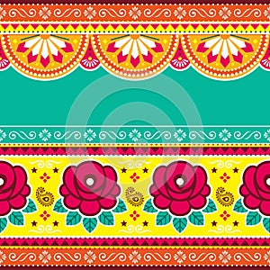 Pakistani or Indian truck art style vector seamless template pattern - blank are for text