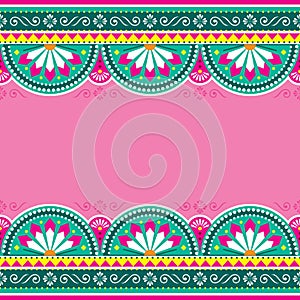 Pakistani or Indian truck art style vector seamless template pattern - empty space in the middle for text