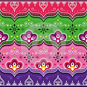 Pakistani or Indian truck art vector seamless pattern with flowers, jingle truck vibrant floral design