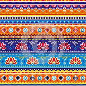 Pakistani or Indian truck art vector seamless unique pattern with lotus flowers textile or fabric print design