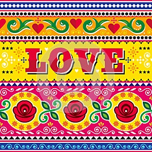 Pakistani and Indian vector love pattern or Valentine\'s Day greeting card with roses, Diwali vibrant decoration