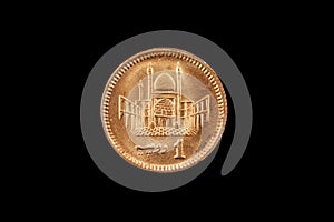 Pakistani One Rupee Coin Isolated On Black