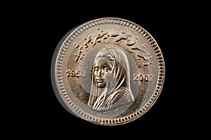 Pakistani Ten Rupee Coin Isolated On Black